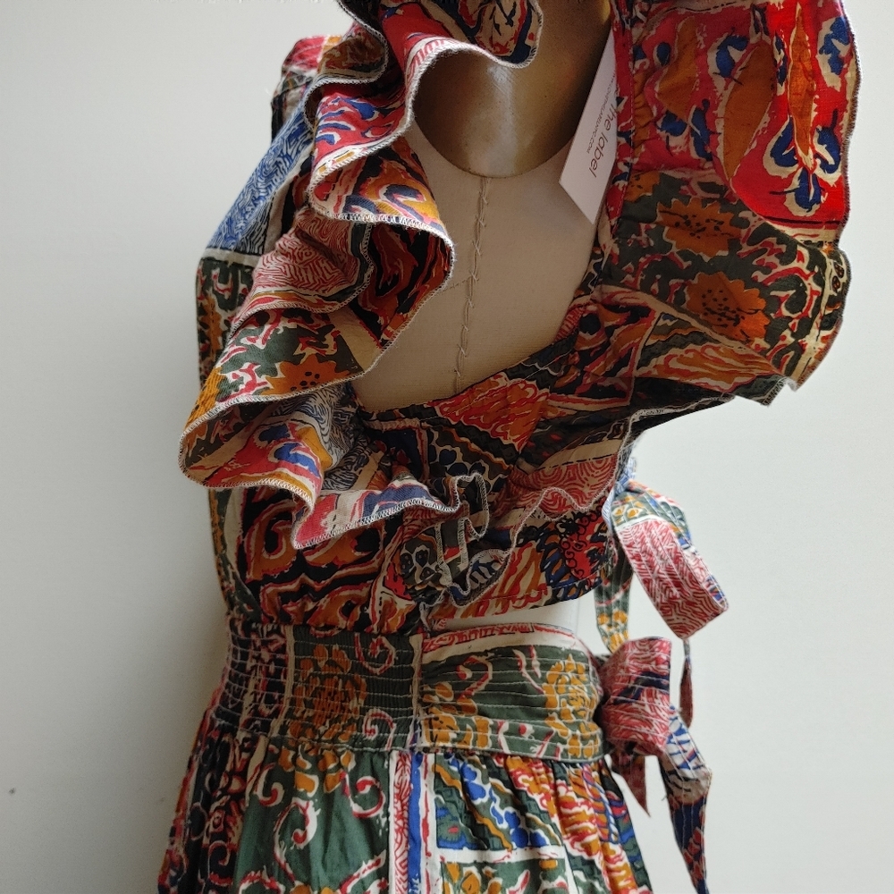 Boho Patchwork Ruffle Mini Dress - Multicolor - Picture 8 of 16